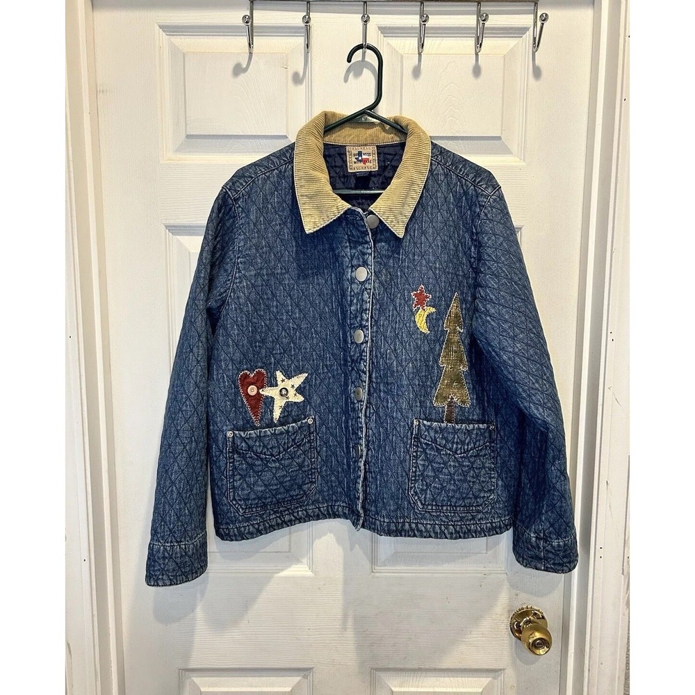 Don't Mess With Texas Quilted Denim Barn‎ Jacket XL Blue Patchwork Corduroy XL